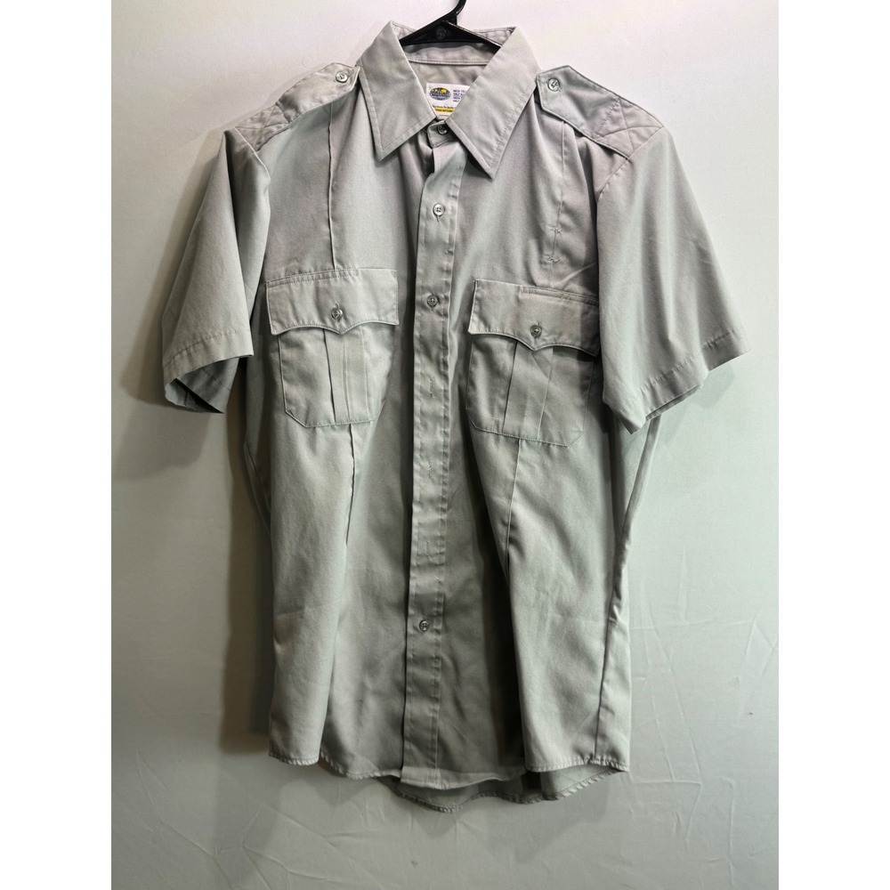 Riverside Mens Gray Short Sleeve Tactical Uniform Shirt Epaulets Size 15.5 Neck